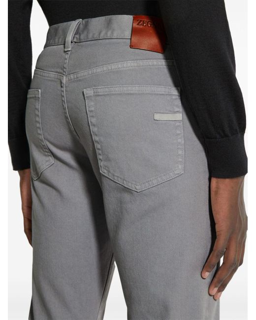 Zegna Gray Logo-patch Mid-rise Jeans for men