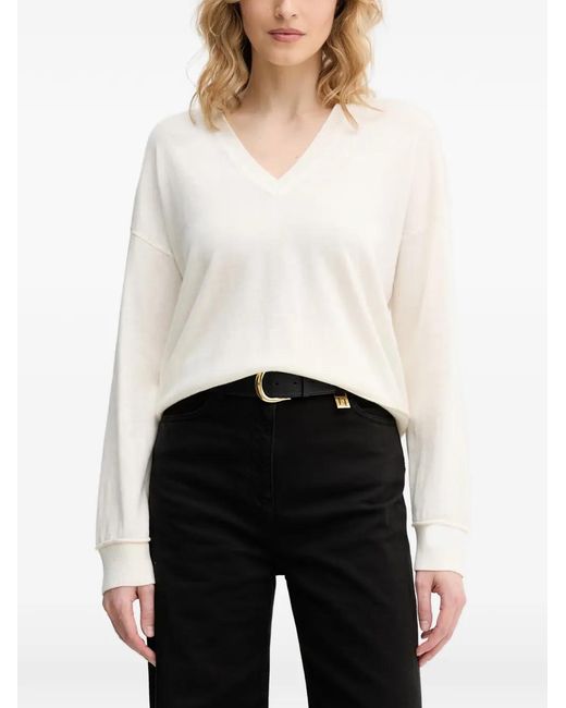 Benetton White V-Neck Drop-Shoulder Sweater
