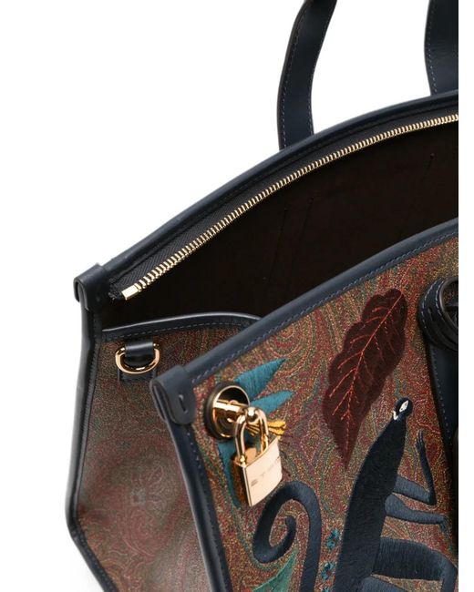 Etro Black Paisley Embroidered Tote Bag