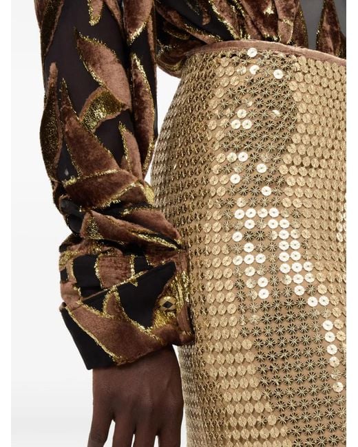 Roberto Cavalli Natural Sequin Fringed Midi Skirt