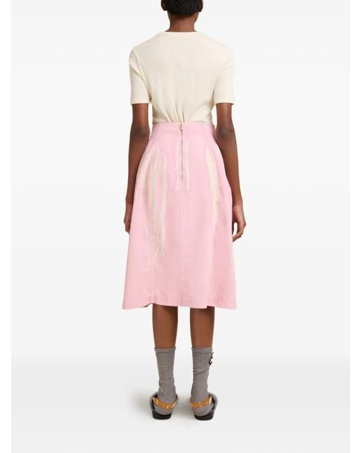 Marni Pink Stroke-Print Midi Skirt
