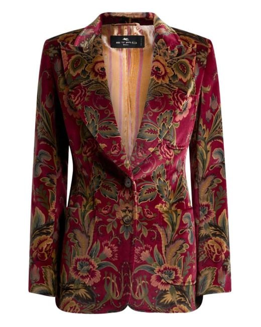 Etro Red Blazer aus Samt mit Blumen