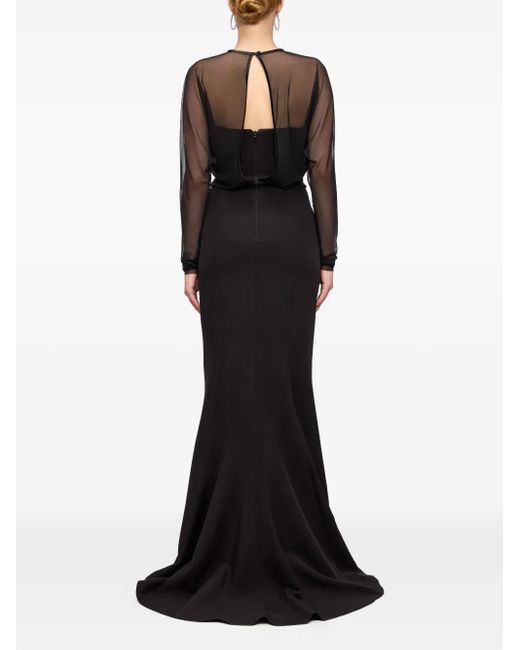 V:PM ATELIER Black Roxette Sheer-Top Fishtail Maxi Dress