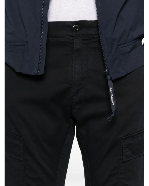 C P Company Black Logo Patch Cargo Trousers for men