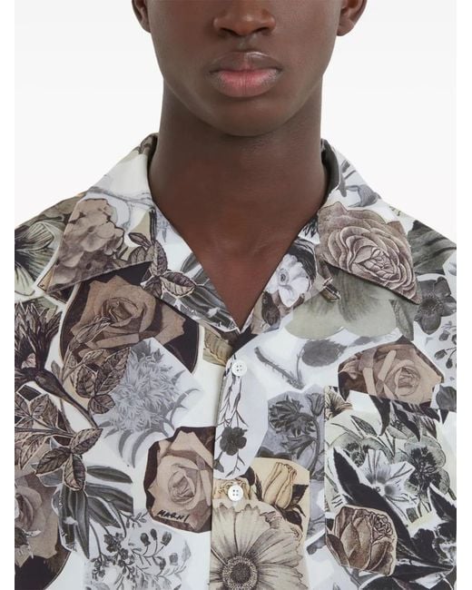 Marni Gray Floral-Print Silk Shorts for men