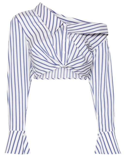 Self-Portrait Blue Striped Off-shoulder Shirt