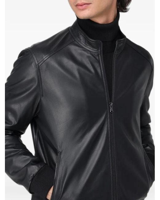 XC Black Leather Bomber Jacket for men