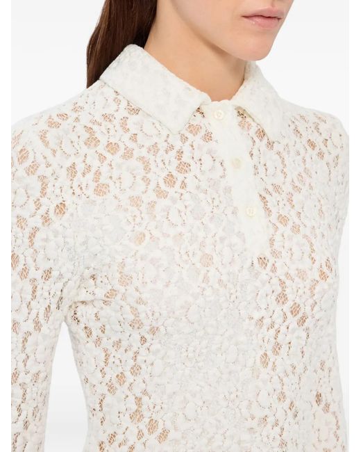 MSGM White Polo En Dentelle