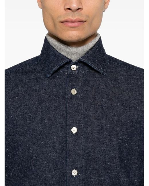 Eleventy Blue Long-Sleeve Denim Shirt for men