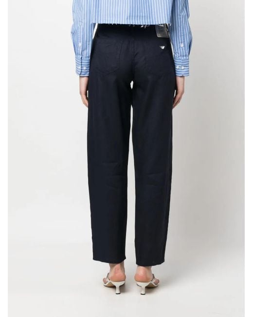Emporio Armani Blue Straight-Leg Linen Trousers