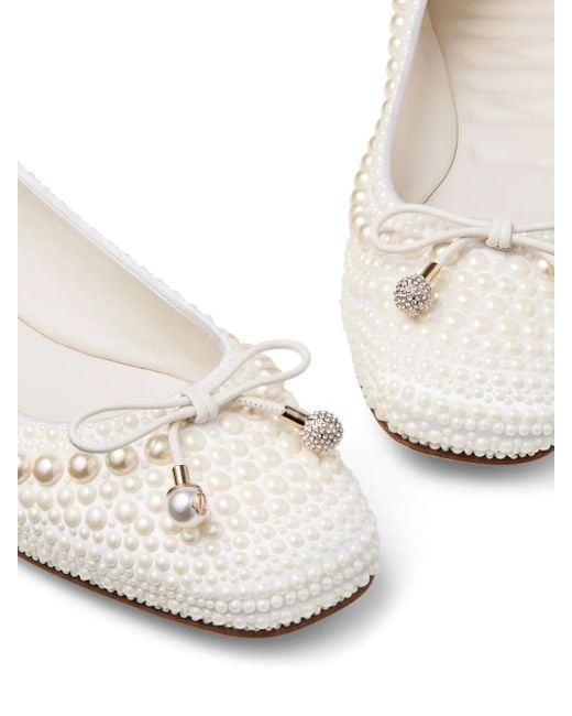 Jimmy Choo Natural Elme Pearl-Embellished Ballerina Shoes