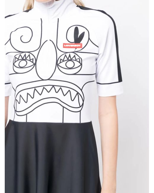 Charles Jeffrey Blue Face-Print Flared Minidress