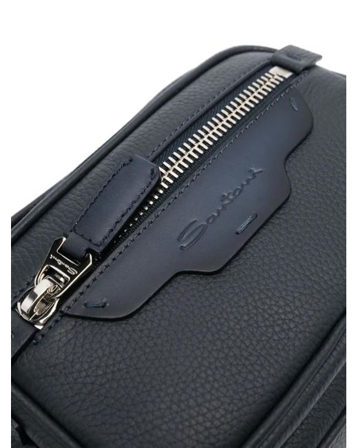 Santoni Black Tumbled Leather Shoulder Bag for men