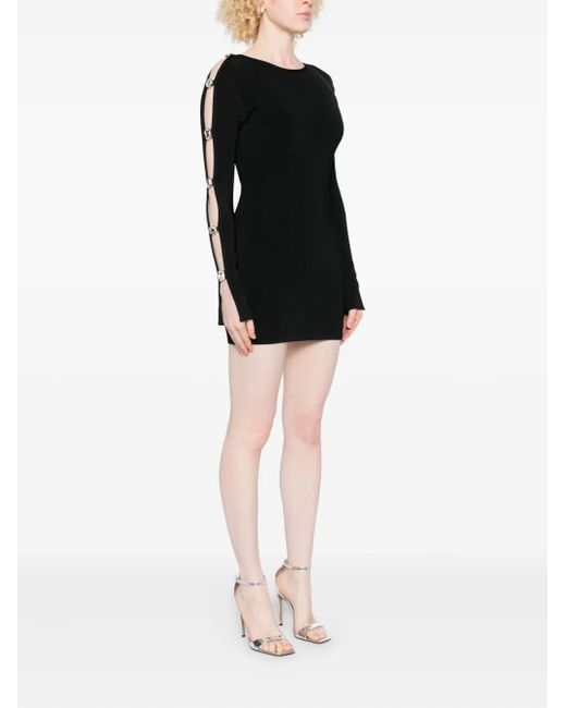 self portrait black crepe diamante mini dress Black Mesh Illusion Cut-out Mini Dress