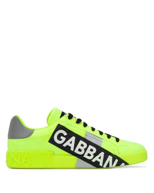 Dolce & Gabbana Yellow Portofino Sneakers In Fluorescent Nylon With Logotape for men