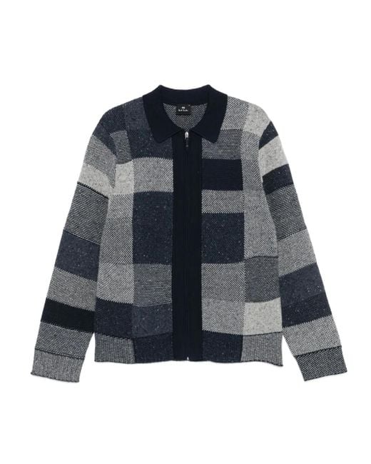 Paul Smith Blue Patchwork-Design Zip-Up Cardigan for men
