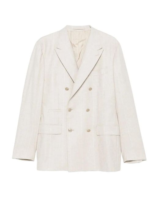 Eleventy White Double-Breasted Striped Blazer for men