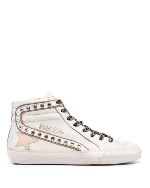 Golden Goose Deluxe Brand White Slide Crystal-Embellished Hi-Top Sneakers