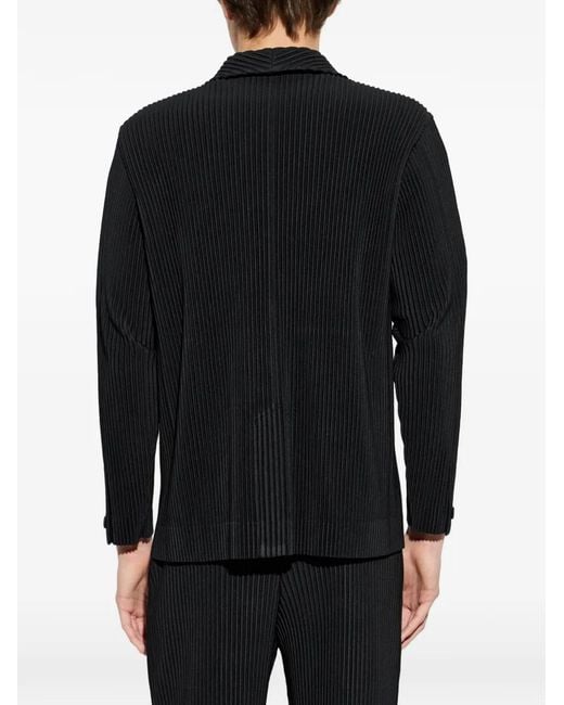 Homme Plissé Issey Miyake Black Plissé-Effect Notched-Lapel Jacket for men