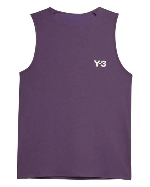 Y-3 Purple Logo-Print Cut-Out Performance Top