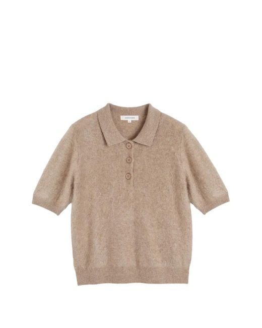 Chinti & Parker Natural Short-Sleeve Cashmere Polo Top