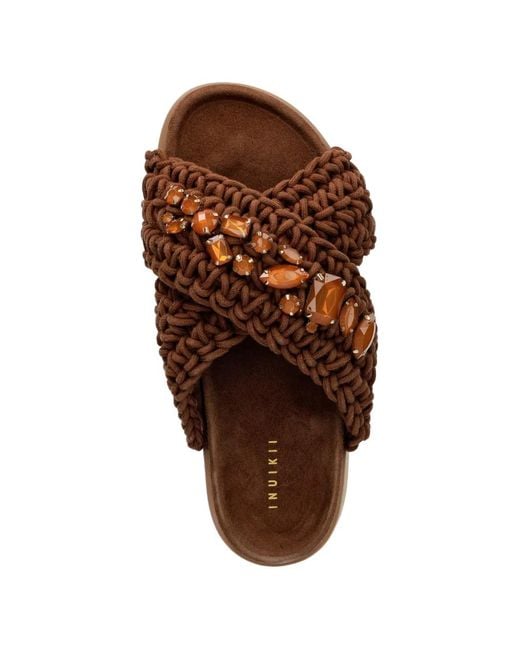 Inuikii Brown Woven Stones Crystal-Embellished Platform Sandals