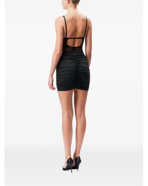 OW Collection Black Robe Courte Sivara À Empiècement En Résille Et Fronces