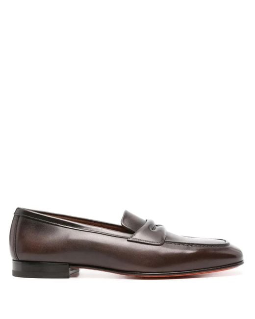 Santoni Brown Figaro Leather Loafers for men