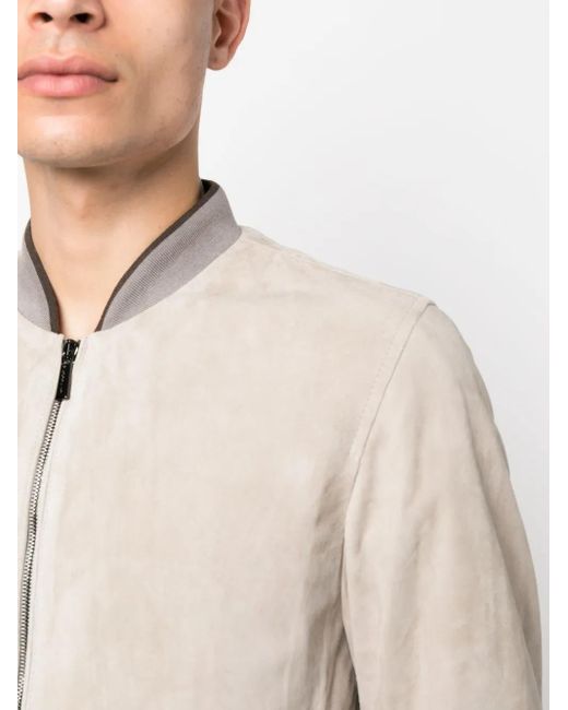 Moorer Natural Zip-Up Leather Bomber Jacket for men