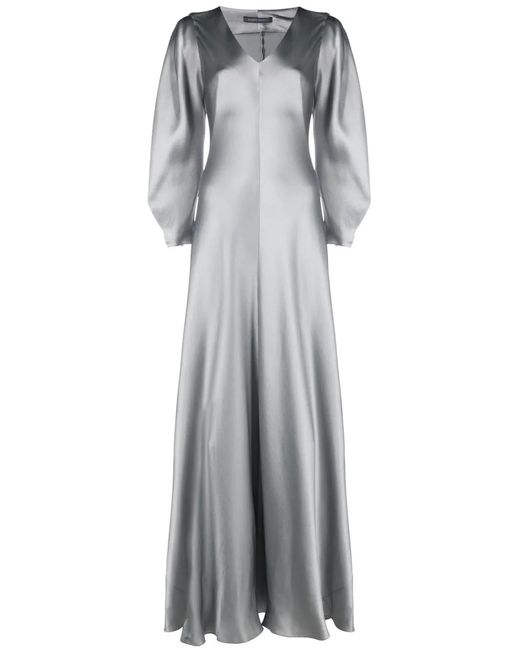 Alberta Ferretti Gray Satin Long-Sleeve Gown