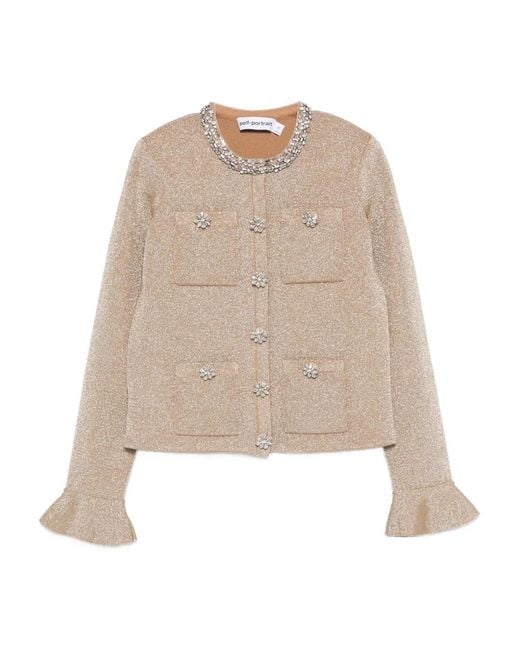 Self-Portrait Natural Crystal-Embellished Jacket