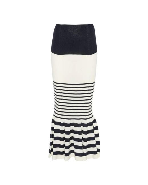 Junya Watanabe White Striped Mermaid-Silhouette Midi Skirt