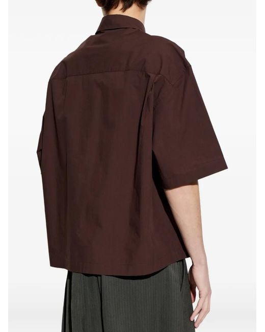 Studio Nicholson Brown Poplin Short-Sleeved Shirt for men