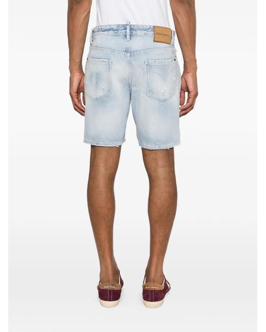 DSquared² Blue Light Diagonale Wash Marine Shorts for men