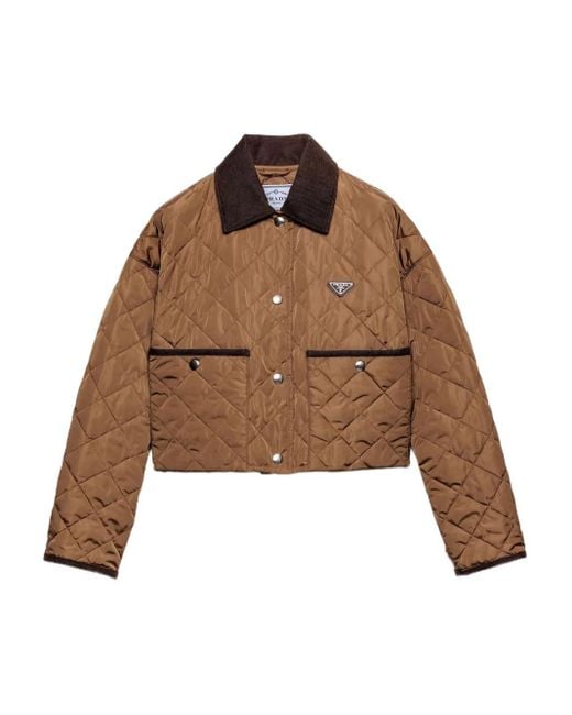 Veste Matelassée À Col En Velours Côtelé Prada en coloris Brown