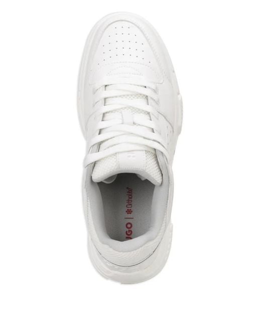 HUGO White Perforated-Panel Sneakers for men