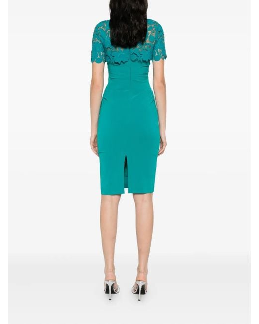 Talbot Runhof Blue Lace-Panel Dress