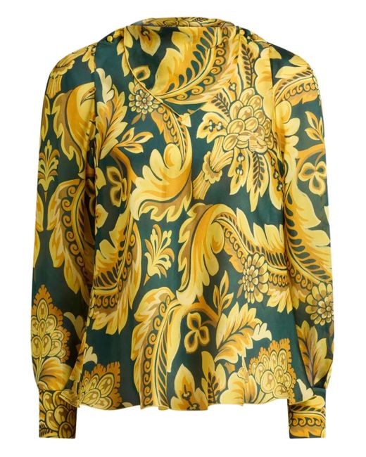 Etro Yellow Flower-Bee Motif Blouse