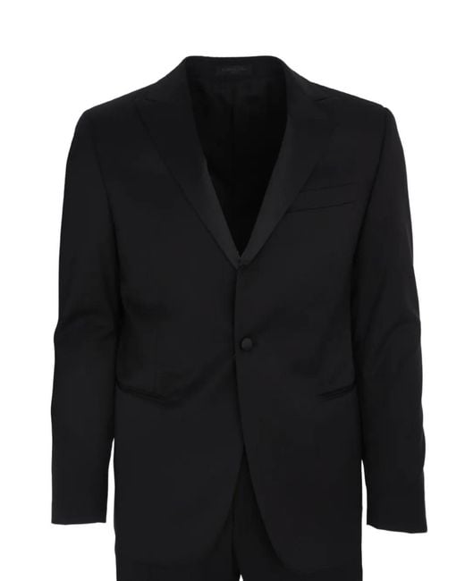 Corneliani Black Buttoned Wool Suit for men