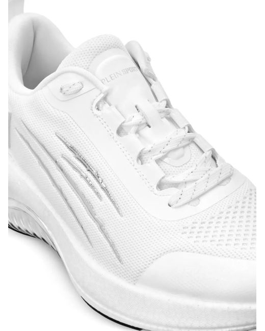 Philipp Plein White Metallic-Stripe Mesh Trainers