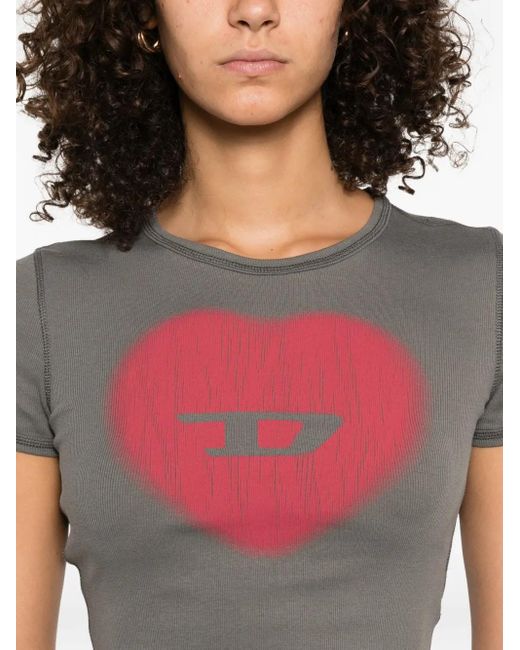 DIESEL Gray T-Ele Heart-Print T-Shirt