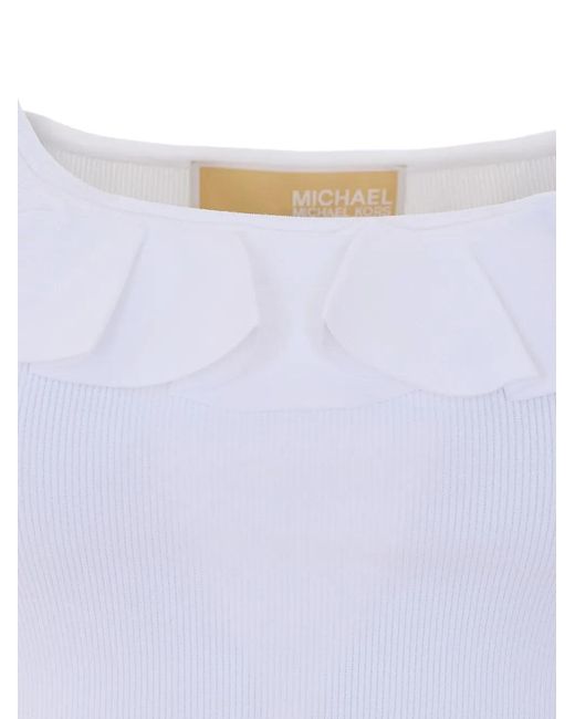 MICHAEL Michael Kors White Ruffled Ribbed Top