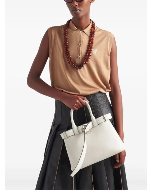Jupe Mi-Longue En Cuir À Plis Prada en coloris Black