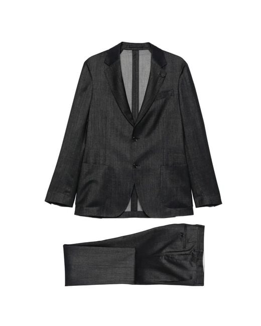 Lardini Black Flower-Pin Suit for men