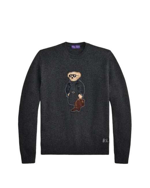 Ralph Lauren Black Polo Bear Patch Sweater for men