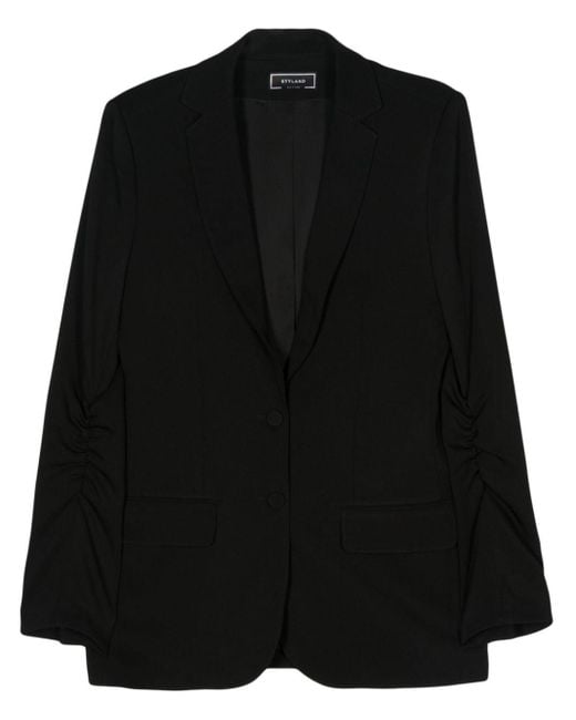 Styland Black Gathered-detail-sleeves Blazer