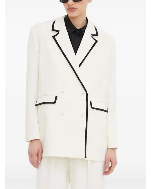 Custommade• Natural Double-Breasted Piped-Trim Blazer