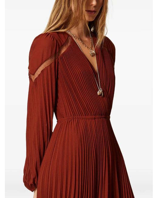 Twinset Red Long Pleated Georgette Dress