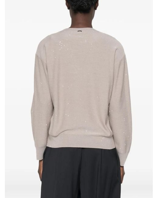 Herno Natural Sequin-Embellished V-Neck Sweater