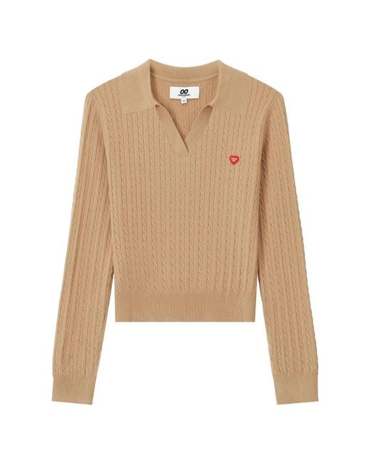Chocoolate Natural Cable-Knit Heart-Patch Sweater
